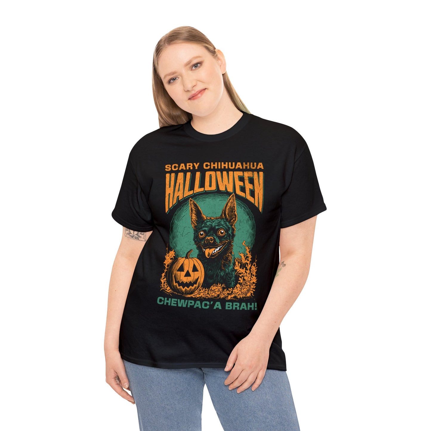 HAPPY CHIHUAHUA HALLOWEEN (Unisex Heavy Cotton T-Shirt Tee)