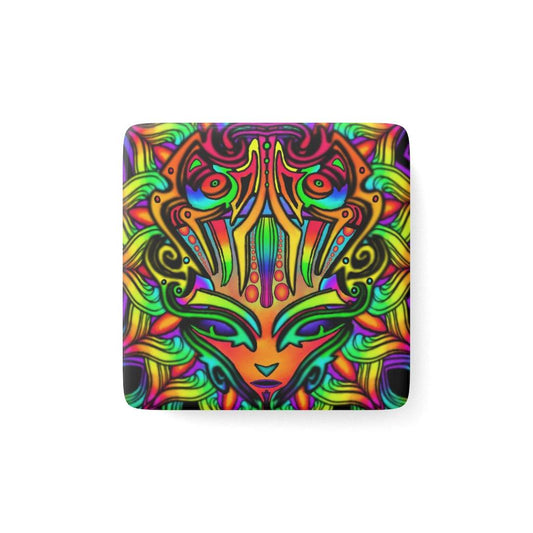 Alien Head Porcelain Fridge Magnet, Square